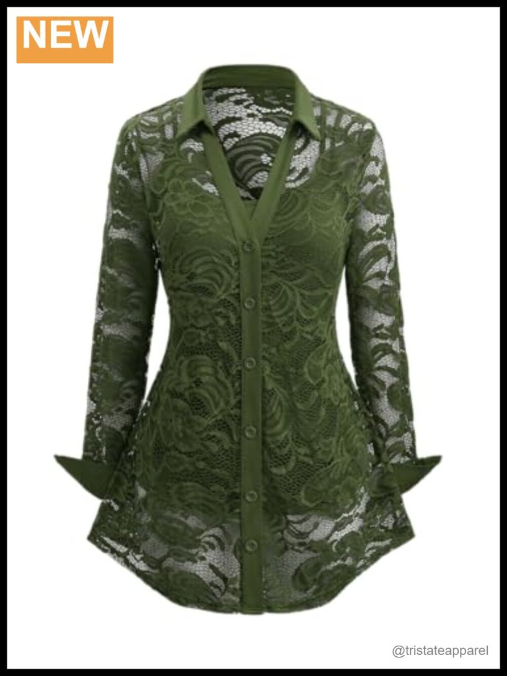 2Pc Plus Size Sheer Lace Button Down Shirt and Camisole Top Set